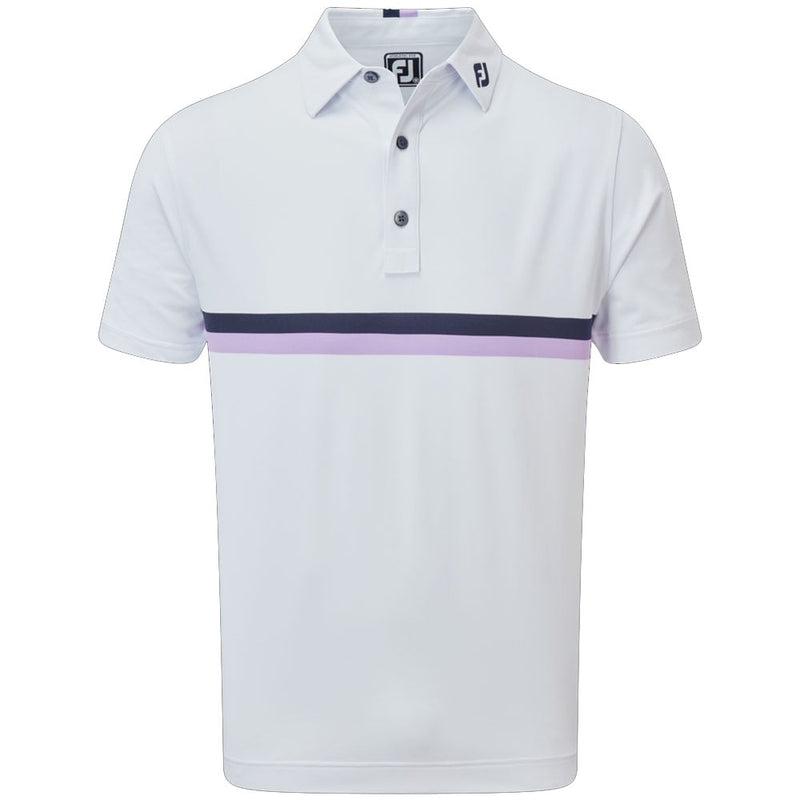 FootJoy Double Chestband Pique Polo Shirt - White/Navy/Lavender