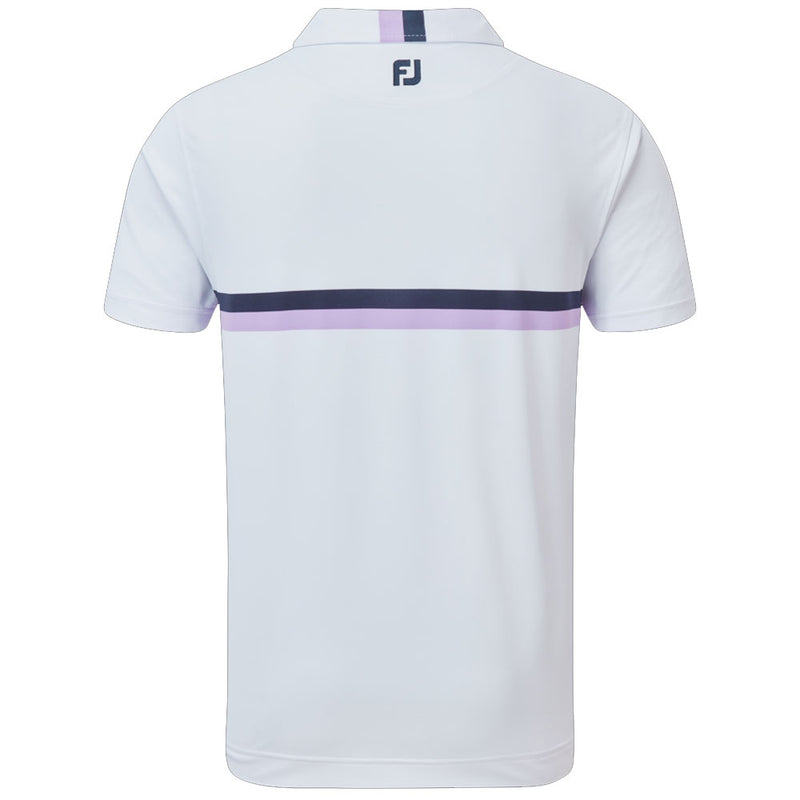 FootJoy Double Chestband Pique Polo Shirt - White/Navy/Lavender