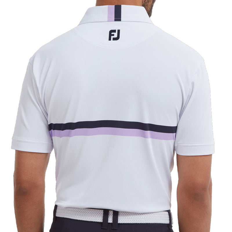 FootJoy Double Chestband Pique Polo Shirt - White/Navy/Lavender