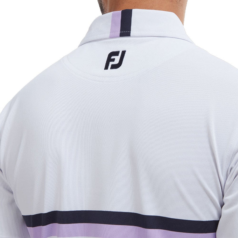 FootJoy Double Chestband Pique Polo Shirt - White/Navy/Lavender