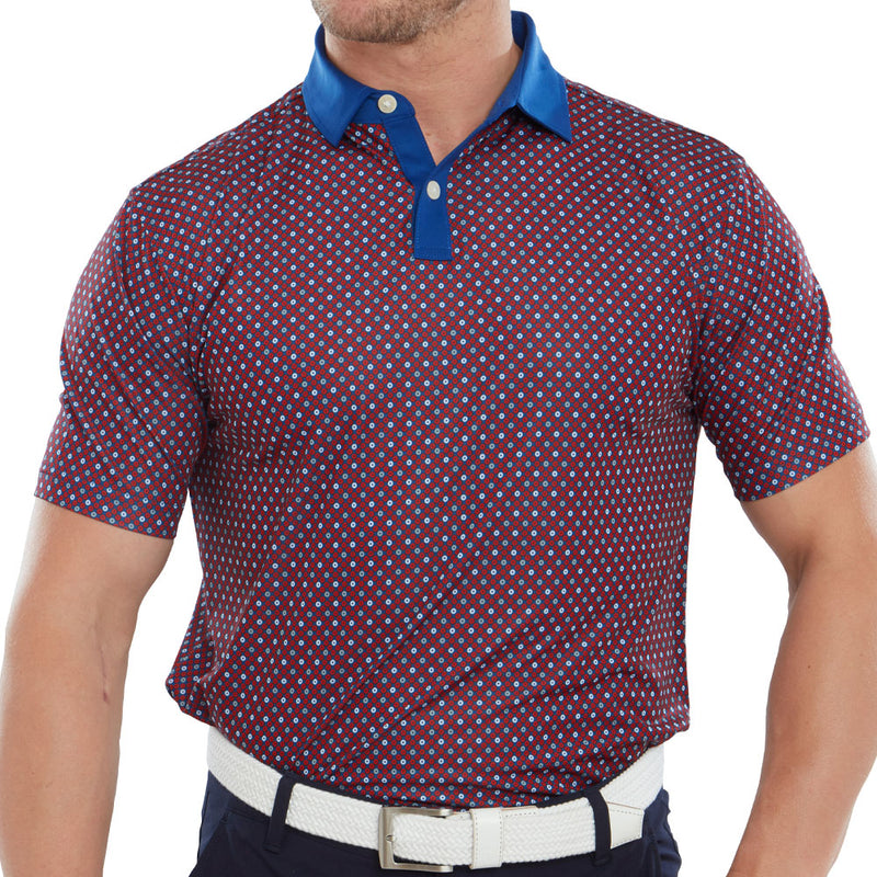 FootJoy Circle Print Polo Shirt - Twilight/Racing Red/Iron/White