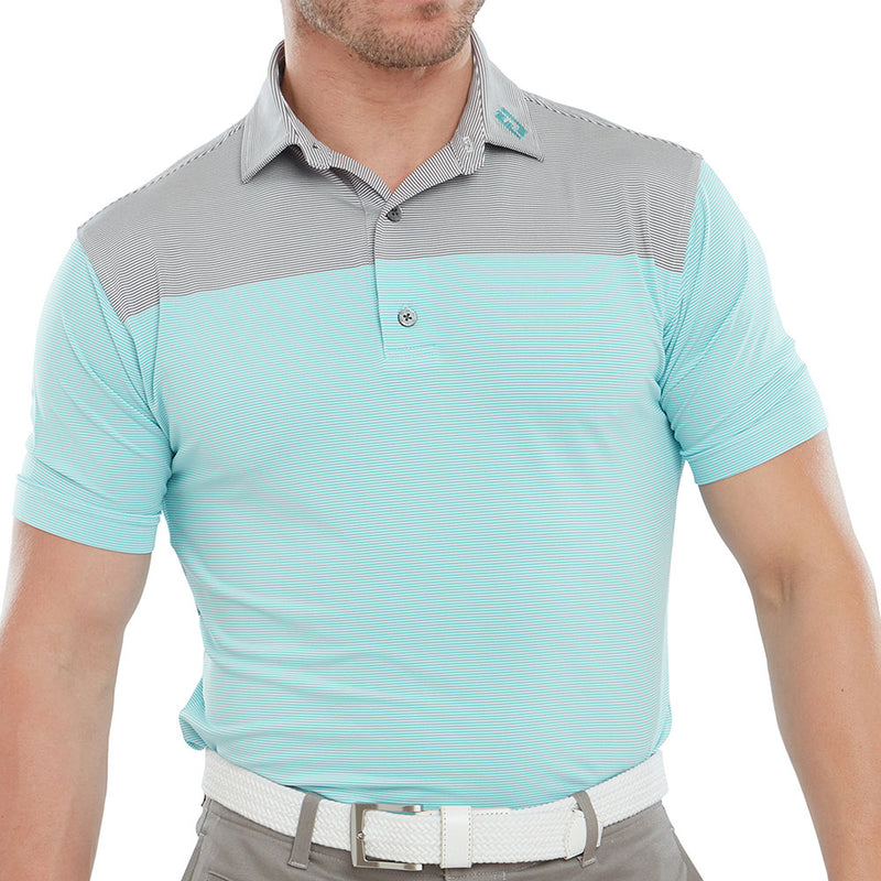 FootJoy End-On-End Block Polo Shirt - White/Maui Blue/Lava