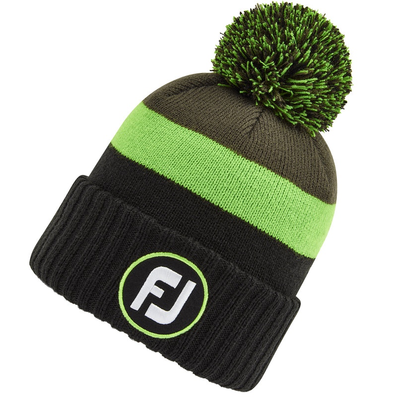 FootJoy Pom Pom Beanie - Black/Acid Green/Olive