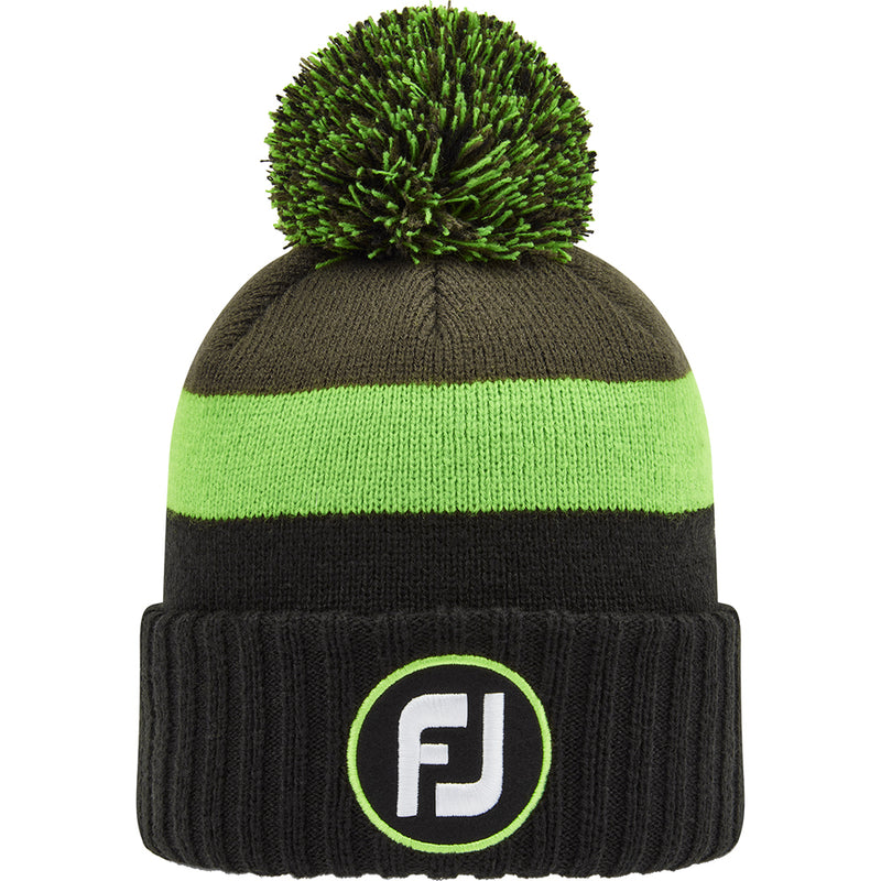 FootJoy Pom Pom Beanie - Black/Acid Green/Olive