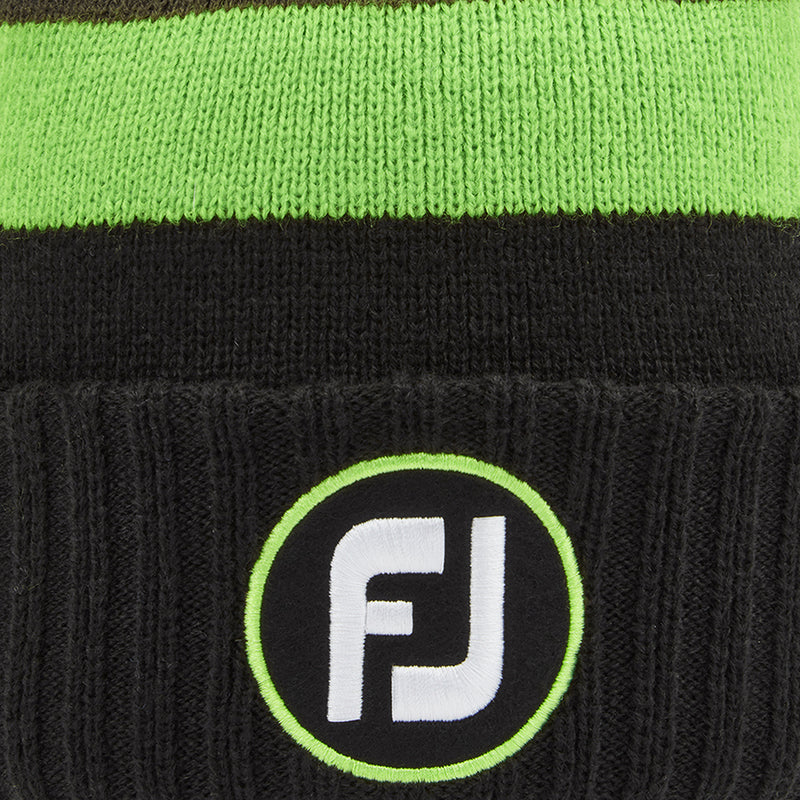 FootJoy Pom Pom Beanie - Black/Acid Green/Olive