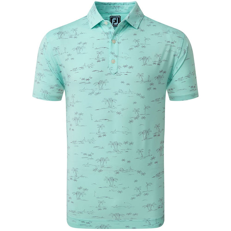 FootJoy Tropic Print Polo Shirt - Aqua Surf/Lava