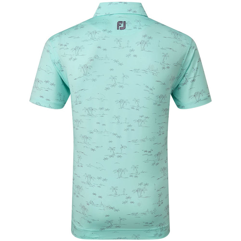 FootJoy Tropic Print Polo Shirt - Aqua Surf/Lava