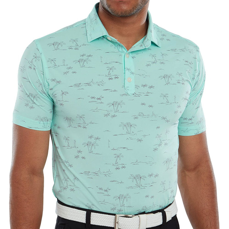 FootJoy Tropic Print Polo Shirt - Aqua Surf/Lava