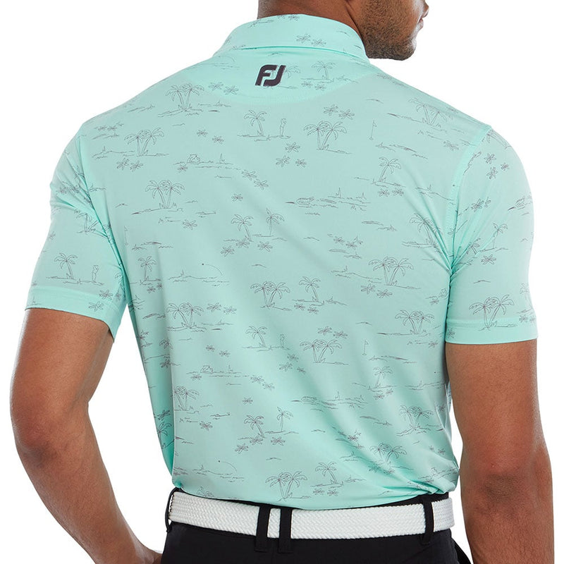 FootJoy Tropic Print Polo Shirt - Aqua Surf/Lava