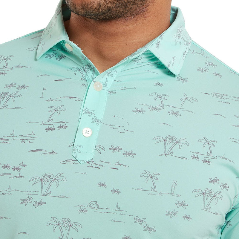 FootJoy Tropic Print Polo Shirt - Aqua Surf/Lava