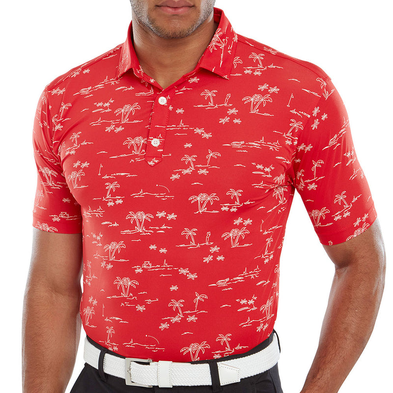 FootJoy Tropic Print Polo Shirt - Racing Red/White