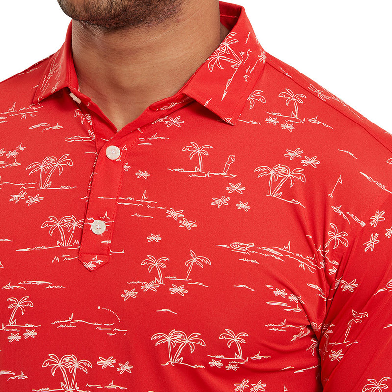 FootJoy Tropic Print Polo Shirt - Racing Red/White