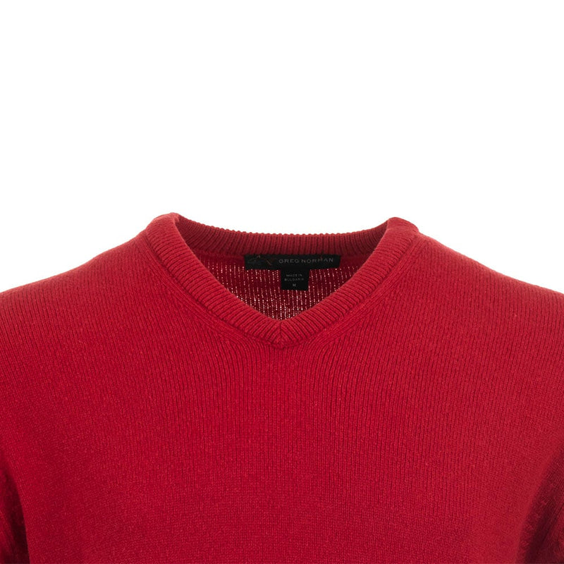 Greg Norman by ProQuip Lambswool Water Repellent V-Neck Golf Sweater - Red