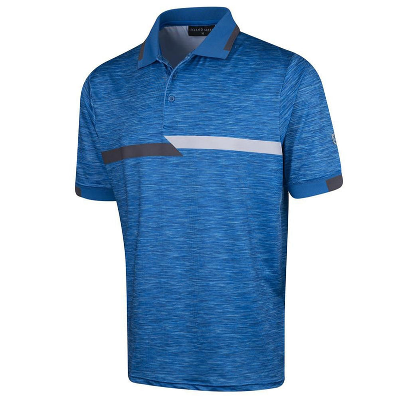 Island Green Chest Stripe Polo Shirt - Mid-Blue Marl