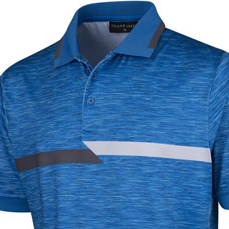 Island Green Chest Stripe Polo Shirt - Mid-Blue Marl