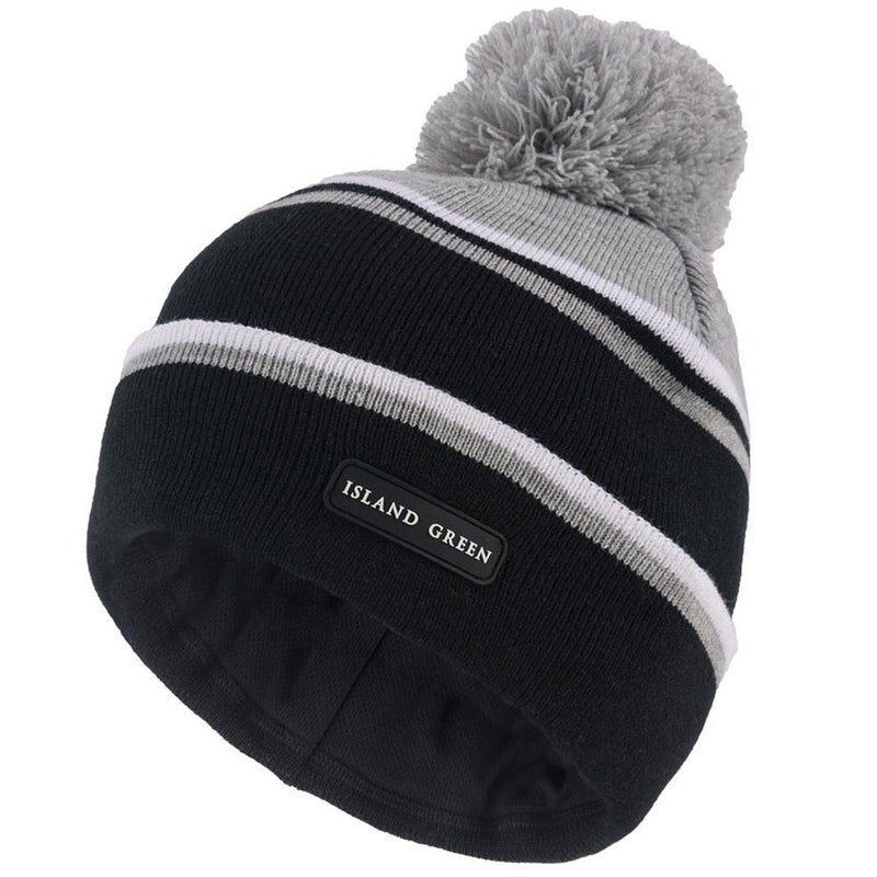 Island Green Knitted Bobble Hat With Inner Band And Pompom - Black/Charcoal