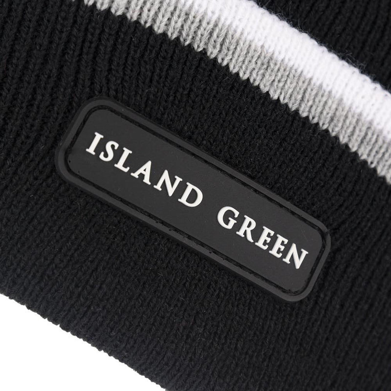 Island Green Knitted Bobble Hat With Inner Band And Pompom - Black/Charcoal