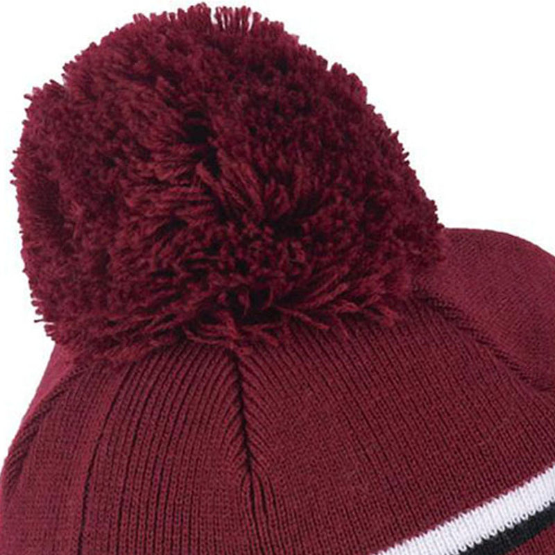 Island Green Knitted Bobble Hat With Inner Band And Pompom - Black/Deep Red