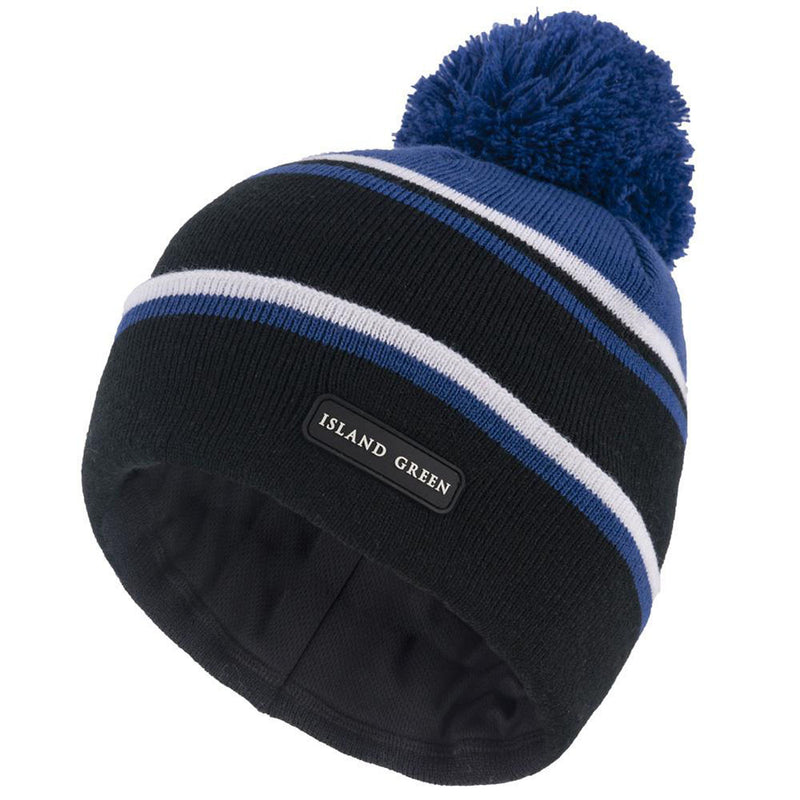 Island Green Knitted Bobble Hat With Inner Band And Pompom - Black/Navy