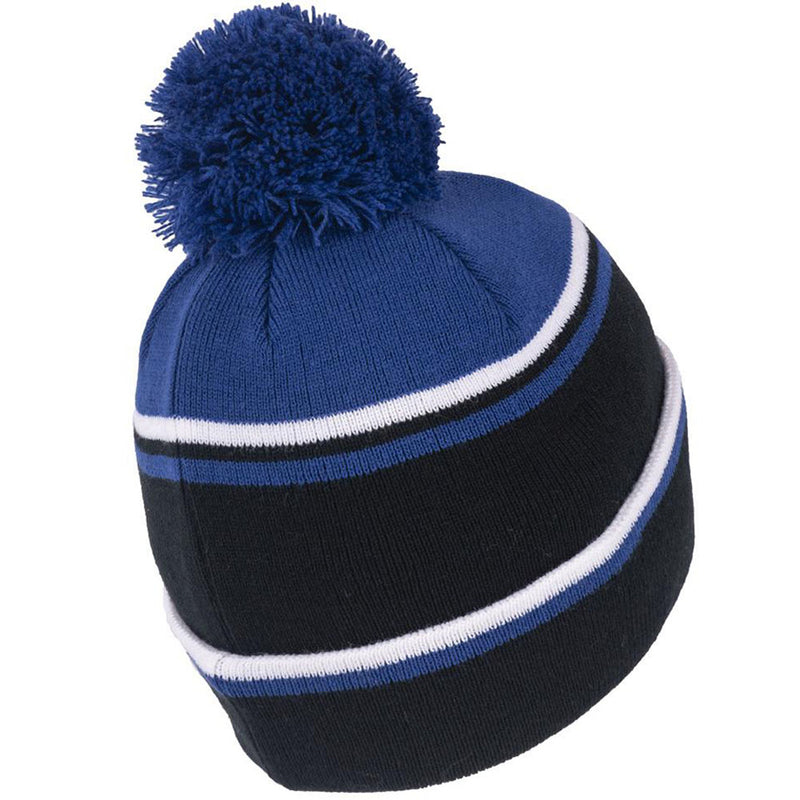 Island Green Knitted Bobble Hat With Inner Band And Pompom - Black/Navy