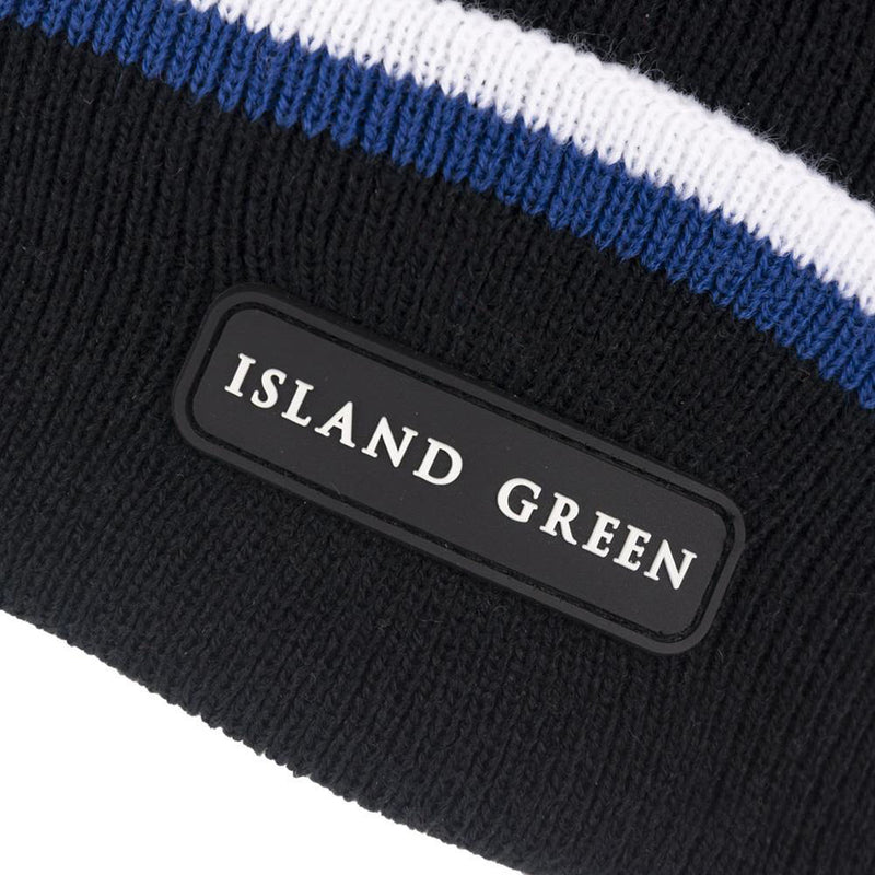 Island Green Knitted Bobble Hat With Inner Band And Pompom - Black/Navy