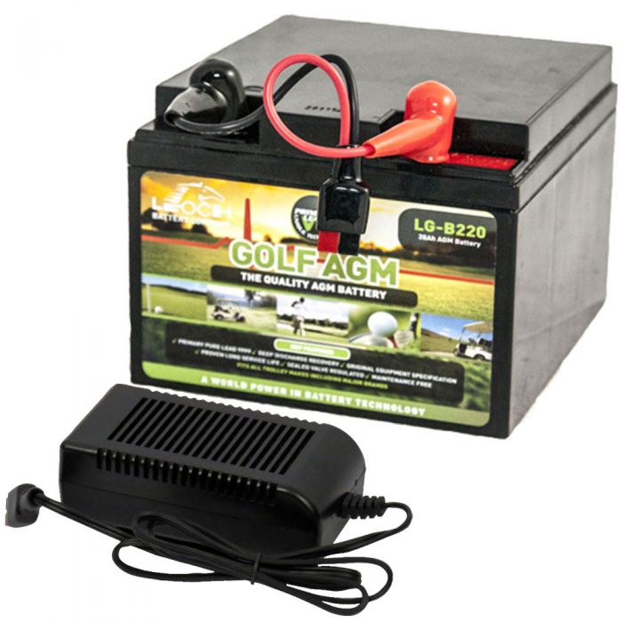 Leoch LG-B220 12v 28Ah AGM 27 Hole Golf Battery & Charger - Motocaddy Compatible