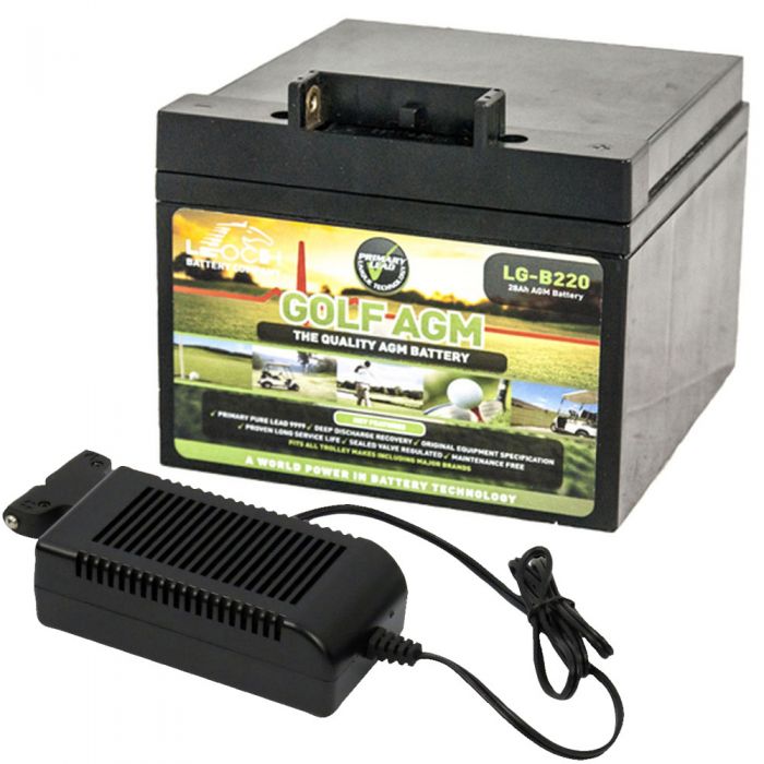 Leoch LG-B220 12v 28Ah AGM 27 Hole Golf Battery & Charger - PowaKaddy Compatible