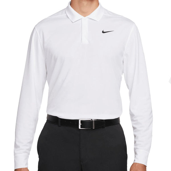 Nike Dri-FIT Victory Solid Long Sleeve Polo Shirt - White/Black