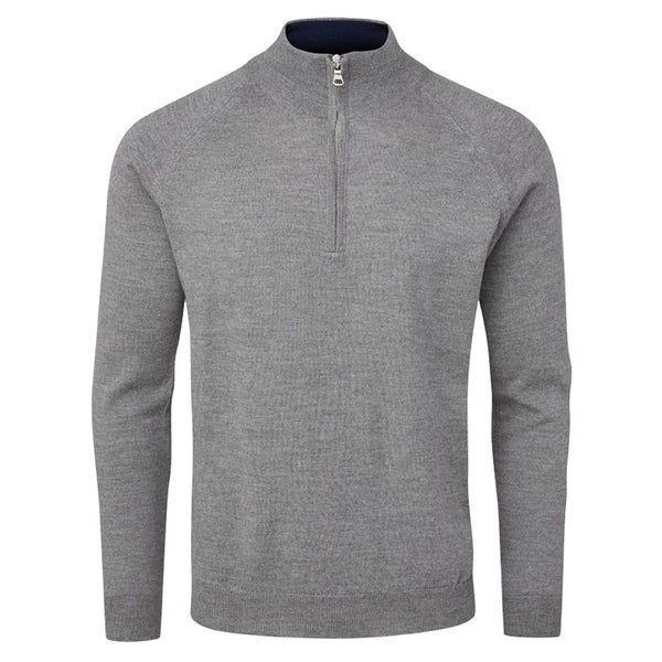 Oscar Jacobson Warwick Zip Neck Merino Sweater - Dark Grey