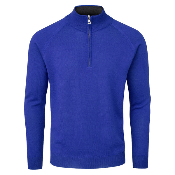 Oscar Jacobson Warwick Zip Neck Merino Sweater - Royal Blue