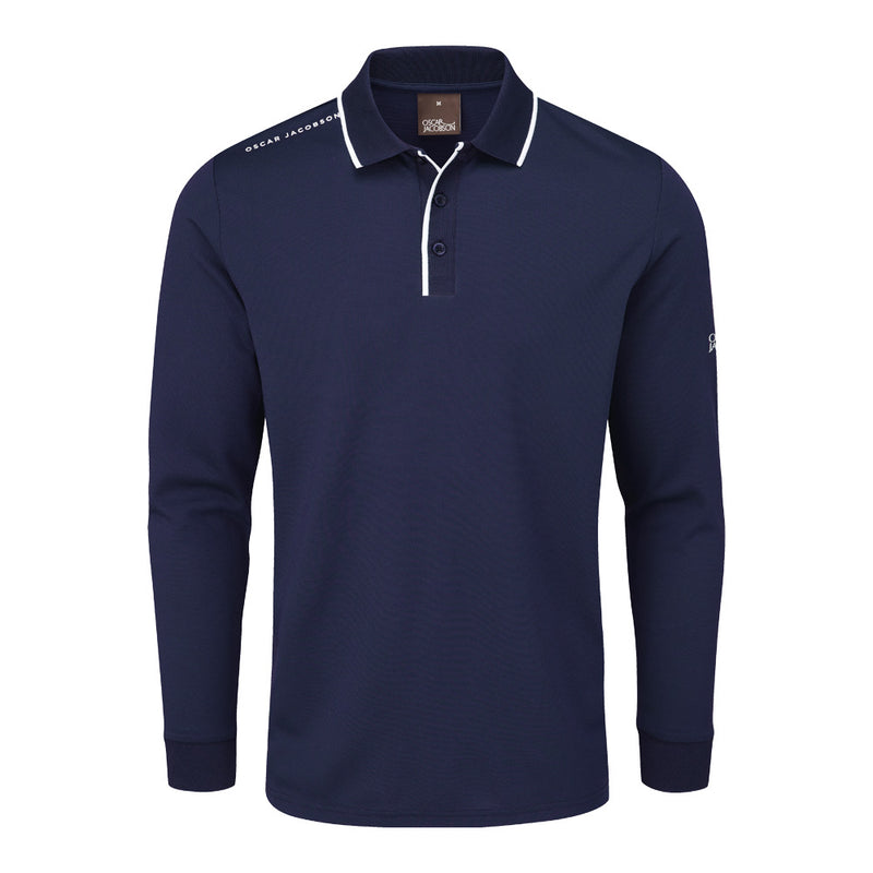 Oscar Jacobson Sheldon Long Sleeve Polo Shirt - Navy