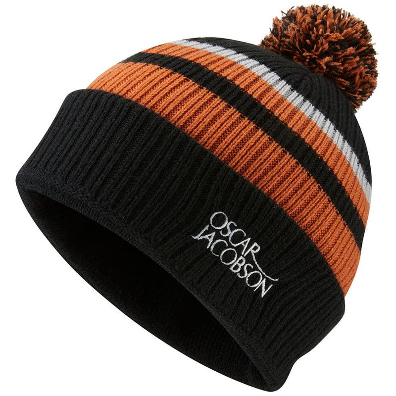 Oscar Jacobson Mabel Knitted Bobble Hat - Black/Orange Rust