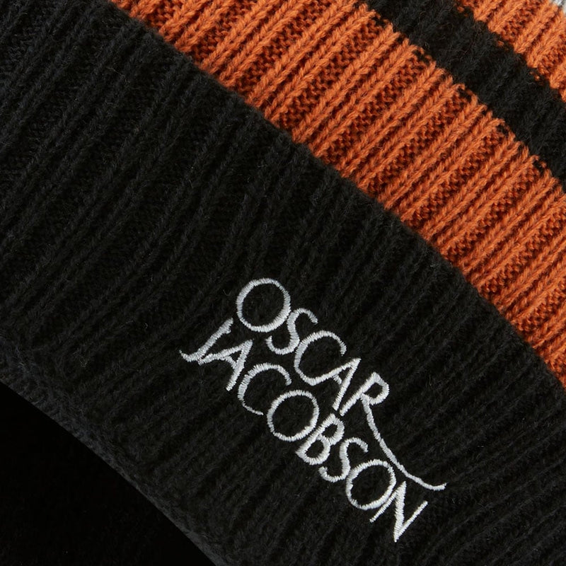 Oscar Jacobson Mabel Knitted Bobble Hat - Black/Orange Rust