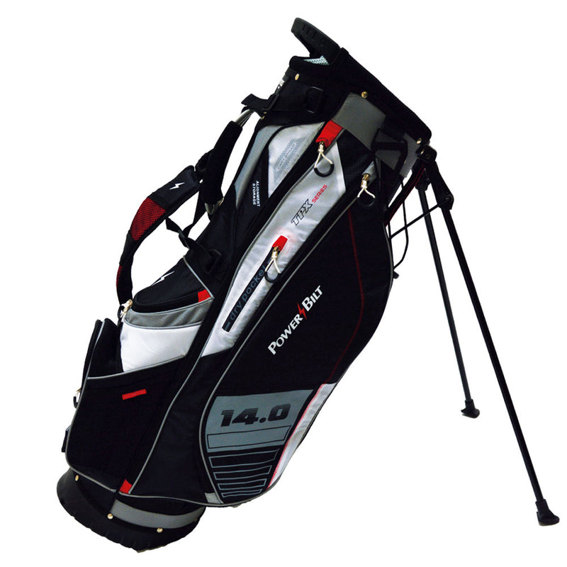 Power-Bilt TPX Hybrid 14-Way Divided Stand Bag - Black/White/Silver/Red