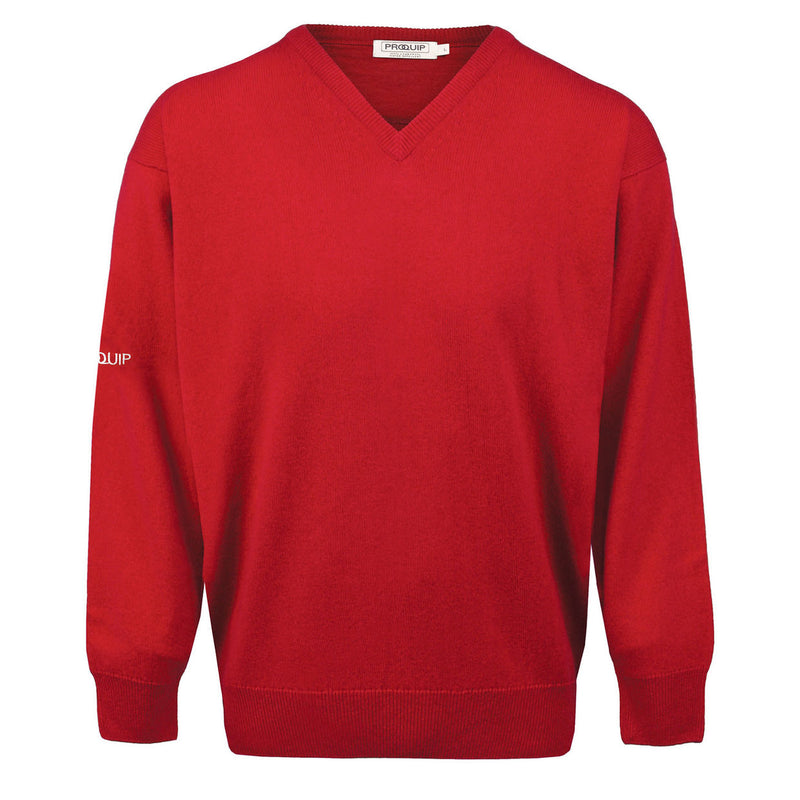 ProQuip Lambswool Water Repellent V Neck Golf Sweater - Autumn Red