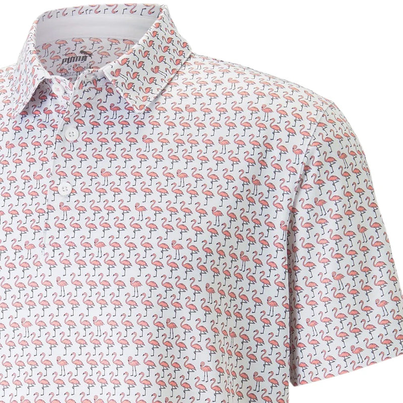 Puma MATTR Flamingo Polo Shirt - Bright White/Flamingo Pink