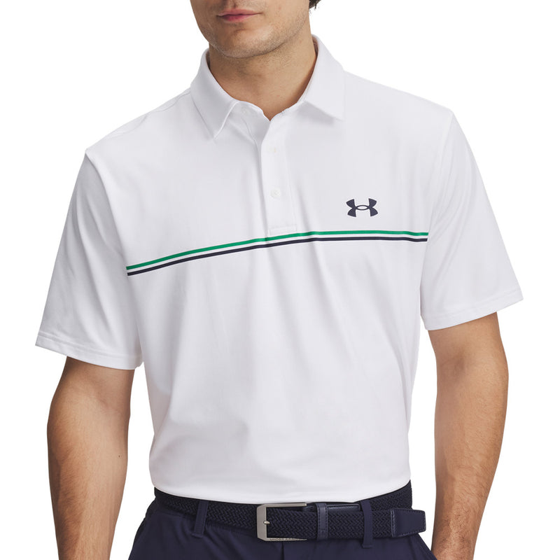 Under Armour Playoff 3.0 Stripe Polo Shirt - White/Green/Midnight Navy