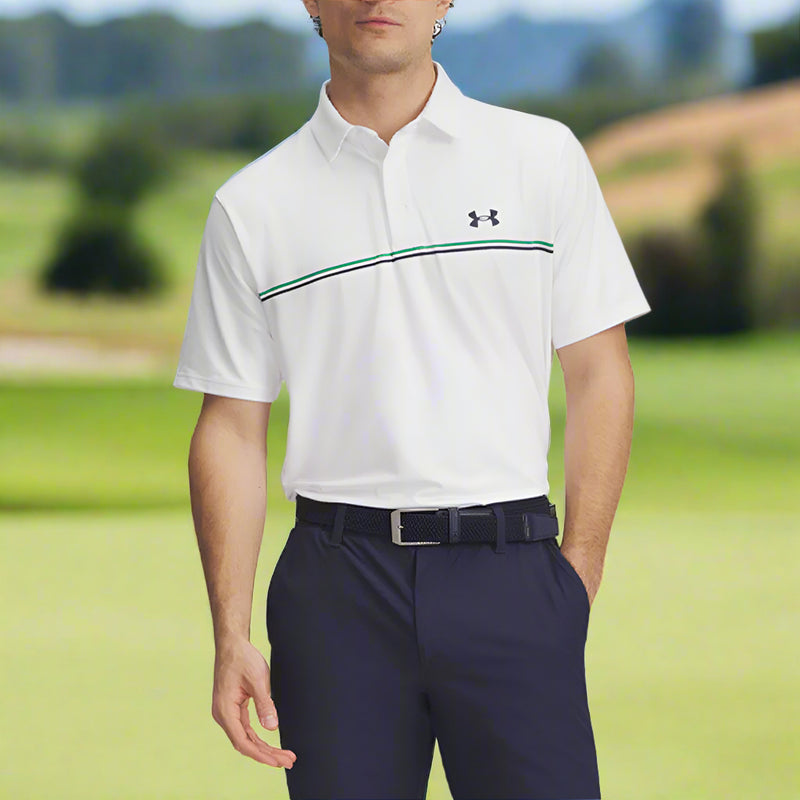 Under Armour Playoff 3.0 Stripe Polo Shirt - White/Green/Midnight Navy