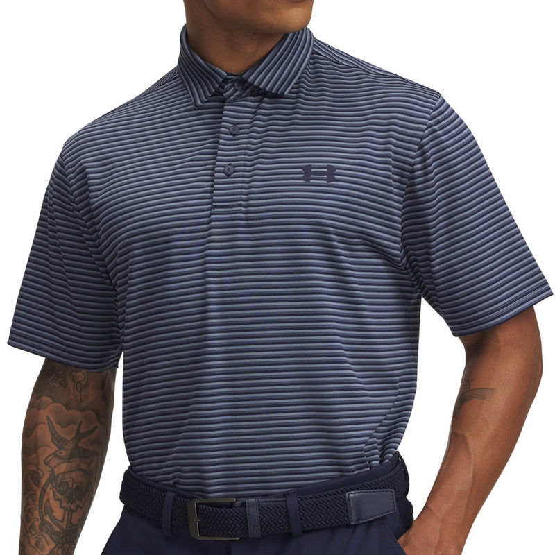 Under Armour Playoff 3.0 Stripe Polo Shirt - Midnight Navy/Downpour Grey/Midnight Navy