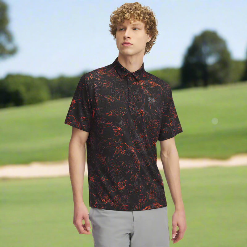 Under Armour Playoff 3.0 Printed Polo Shirt - Black/Fire/Castlerock