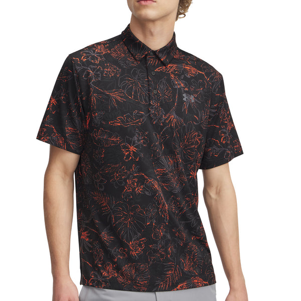 Under Armour Playoff 3.0 Printed Polo Shirt - Black/Fire/Castlerock