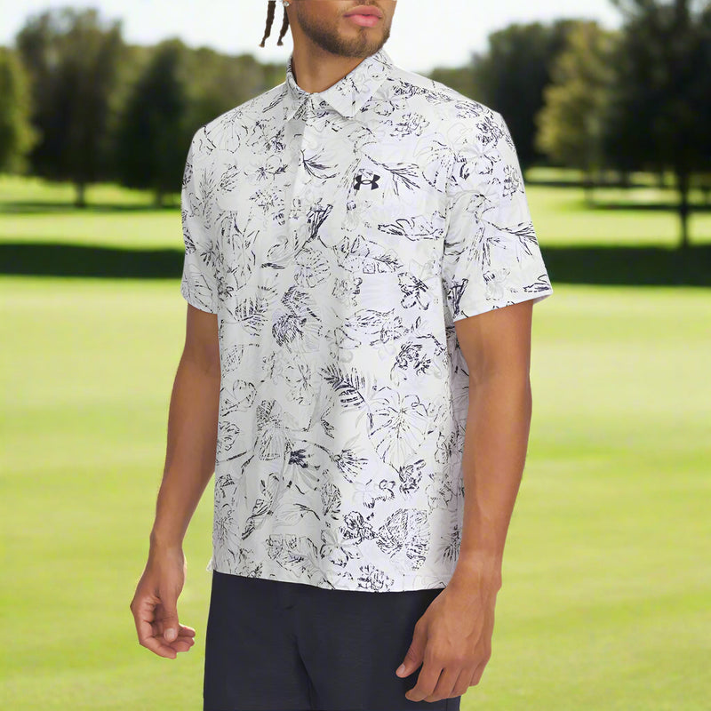 Under Armour Playoff 3.0 Printed Polo Shirt - White/Midnight Navy/Midnight Navy