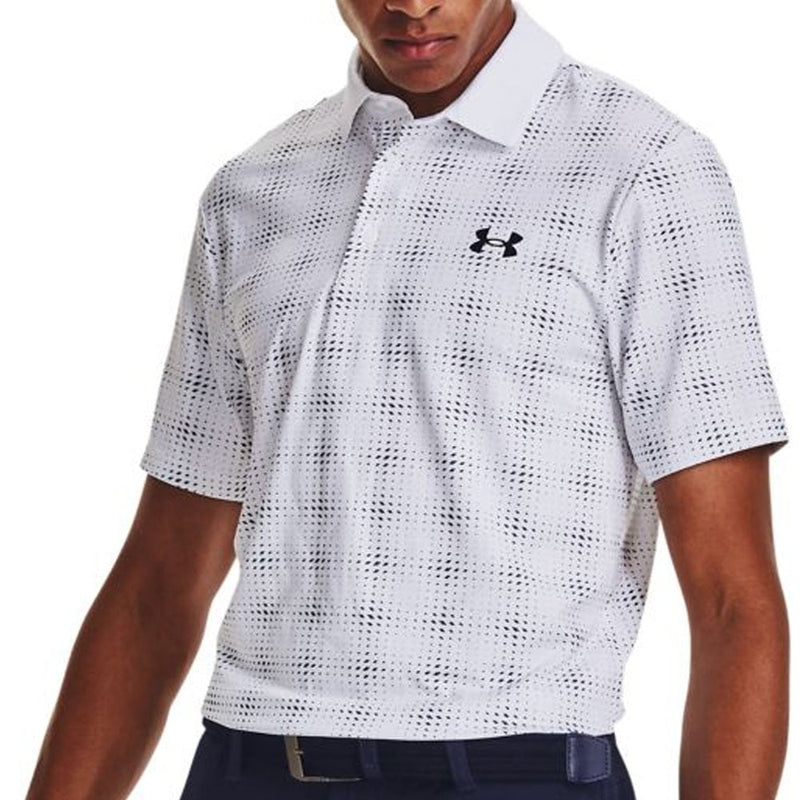 Under Armour Playoff 3.0 Dueces Grid Printed Polo Shirt - White/Midnight Navy